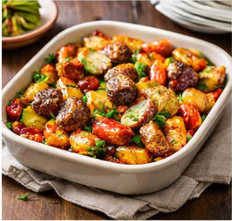 Svens Ofengericht mit Salsiccia, Gemüse & Kartoffeln (cremige Sonntagsversion)