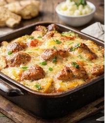 Kartoffelauflauf mit Schmand, Käse & Speck