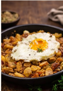 Knoblauch-Kartoffel-Pfanne mit Chili und Ei